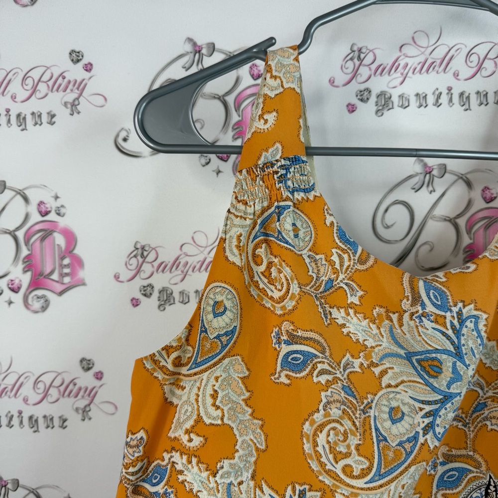 Lila rose dress flowy ornate orange blue white Paisley Print Sleeveless Dress - Picture 7 of 11